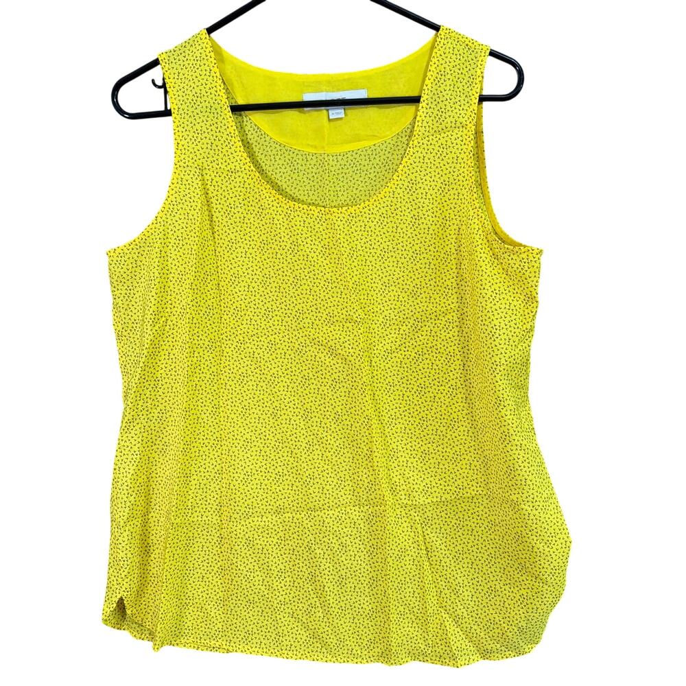 Ann Taylor LOFT Womens Blouse Yellow Brown Pattern Sleeveless Tank Round Neck M